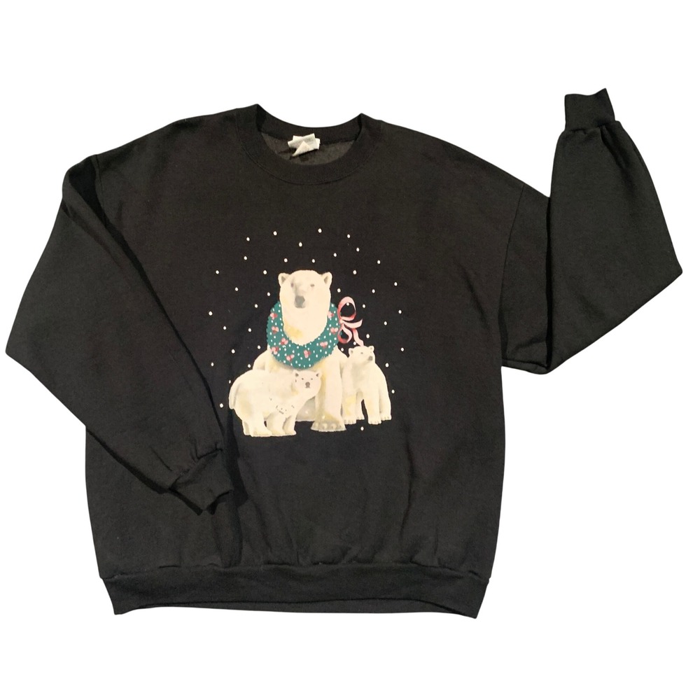 Vintage 90s Christmas Sweatshirt Gopher Sport Polar Bear Womens XL Black‎ USA